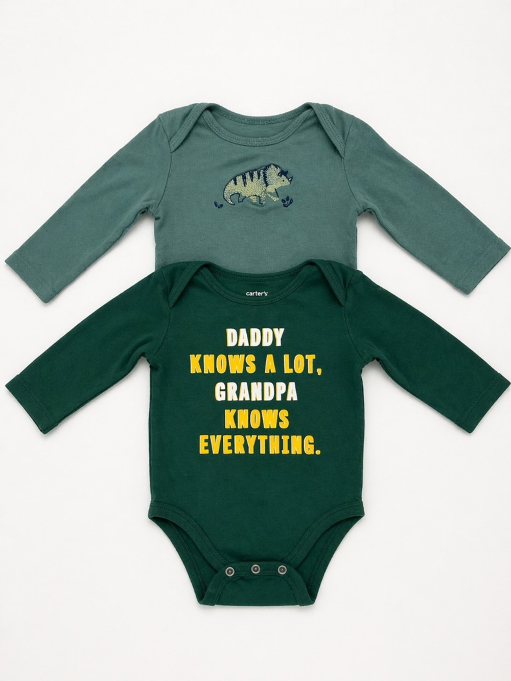 Carter’s Baby Bodysuit Bundle 6M Long Sleeve Green Dino + Graphic Set